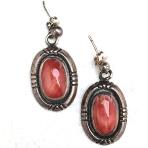 Native American Shadowbox Spiny Oyster Sterling Silver Earrings
